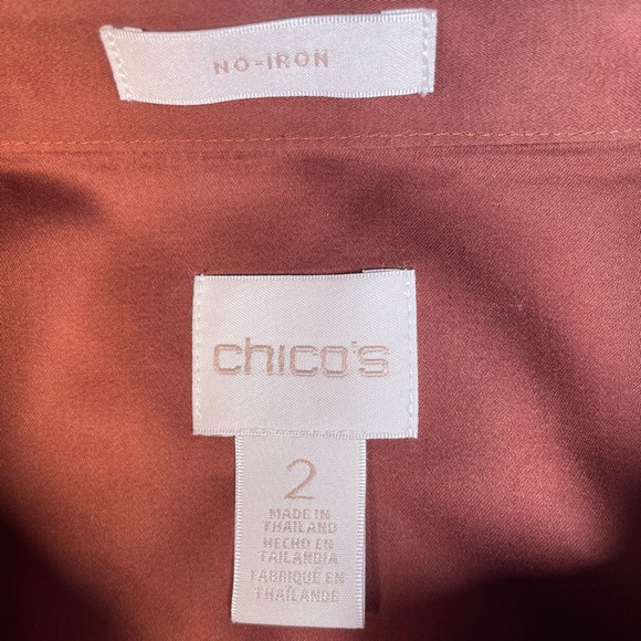 Chicos No-Iron Button Down Blouse in Copper Sateen Cotton Large (Chicos 2) - Picture 6 of 11